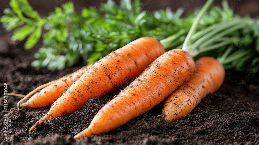 Freshly harvested carrots in soil. Perfect for illustrating organic farming, healthy eating, or gardening themes. Freshly harvested carrots in soil. Perfect for illustrating organic farming, healthy eating, or gardening themes.