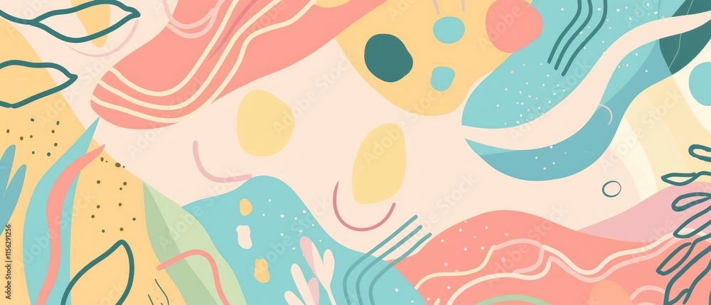 Naklejka premium Abstract illustration with flowing shapes and pastel colors, evoking a serene atmosphere.