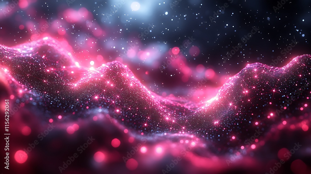 Fototapeta premium Abstract Glowing Pink And Blue Particle Landscape