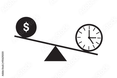 Money and time icon in balance scale vector design .time vs money silhouette design .