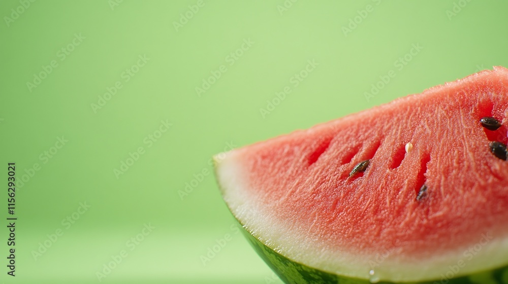 A slice of watermelon on a green background. A slice of watermelon on a green background.