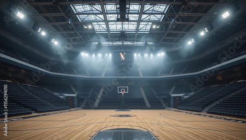Empty Modern Basketball Arena Ready For Game