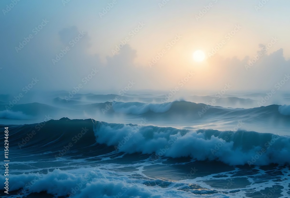 Obraz premium Majestic Ocean Waves at Sunrise A Serene Seascape