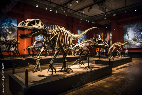 Eloquently Displayed Collection of Diverse Dinosaur Fossils in a Museum Exhibit photo