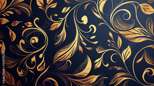 Elegant gold floral patterns on a dark background for stylish decor. 