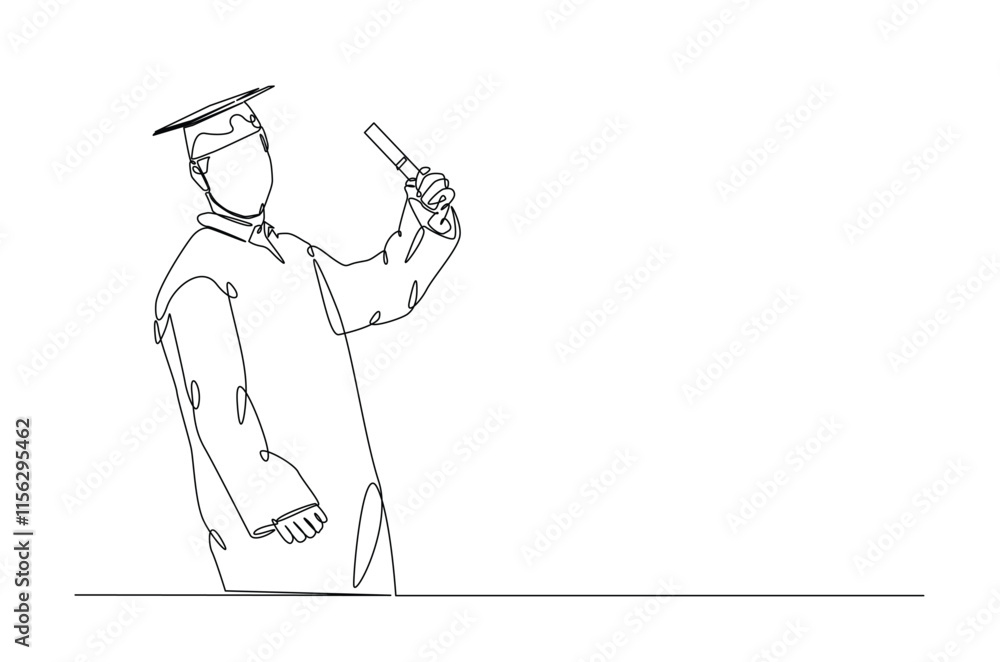 Graduate students wearing cap and gown continuous one line drawing. Graduation concept in single line art illustration. Editable vector. Graduate students wearing cap and gown continuous one line drawing. Graduation concept in single line art illustration. Editable vector.