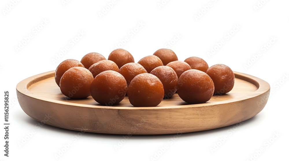 Sweets balls on wooden plate isolated on white background Sweets balls on wooden plate isolated on white background