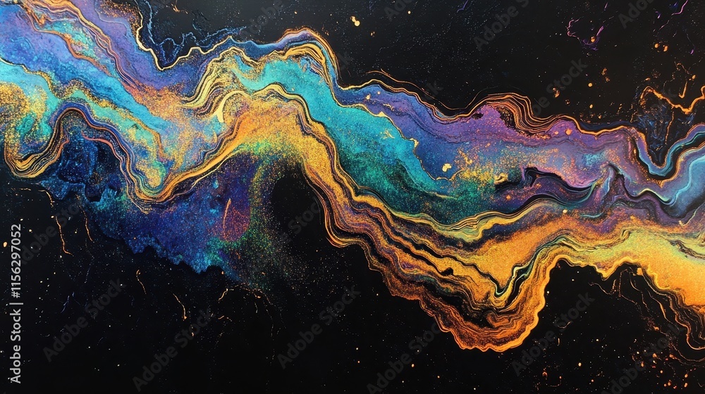 Abstract Cosmic Galaxy Swirl Glittering Gold, Teal, and Purple Fluid Acrylic Pour Painting Texture Background Abstract Cosmic Galaxy Swirl Glittering Gold, Teal, and Purple Fluid Acrylic Pour Painting Texture Background