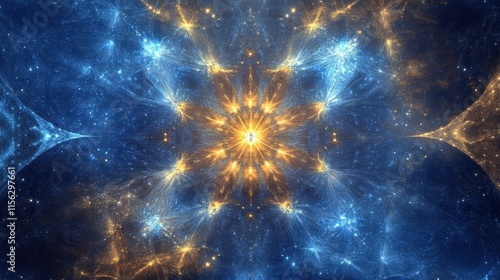 Wallpaper Mural Stunning Abstract Cosmic Nebula Blue and Gold Fractal Art for Backgrounds, Wallpapers, and Digital Designs. Torontodigital.ca