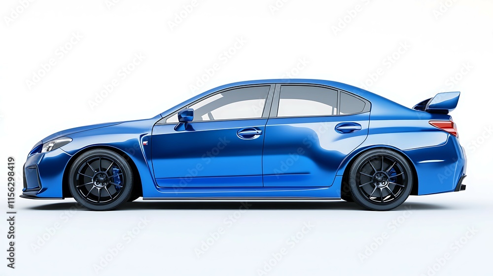 Classic blue sports car on white background with shadow on the ground Classic blue sports car on white background with shadow on the ground