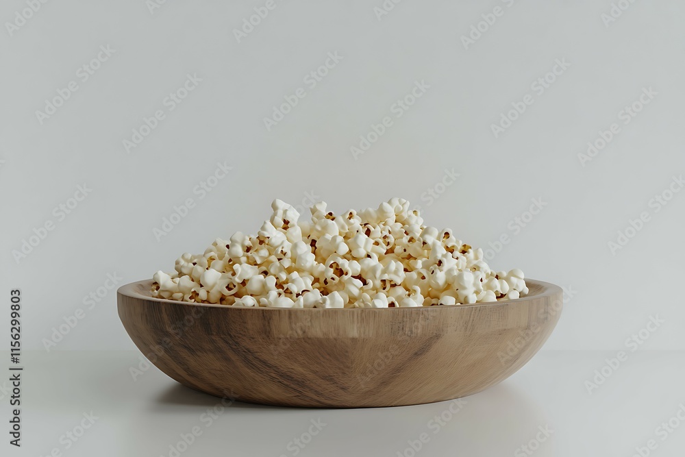 Popcorn in a wooden bowl on a white background. Popcorn in a wooden bowl on a white background.
