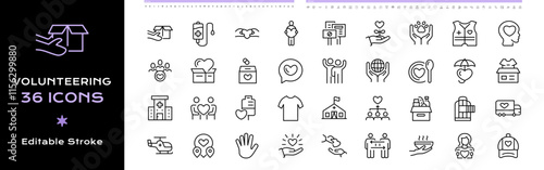 Volunteering line icons - editable stroke vector illustration.