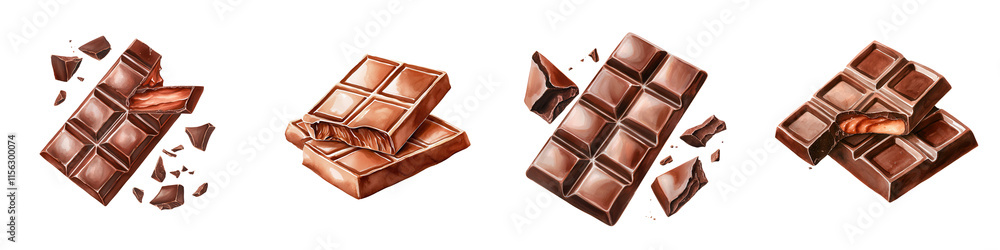 Selection of delicious chocolate bars and pieces for irresistible cravings. isolated on transparent background. Selection of delicious chocolate bars and pieces for irresistible cravings. isolated on transparent background.