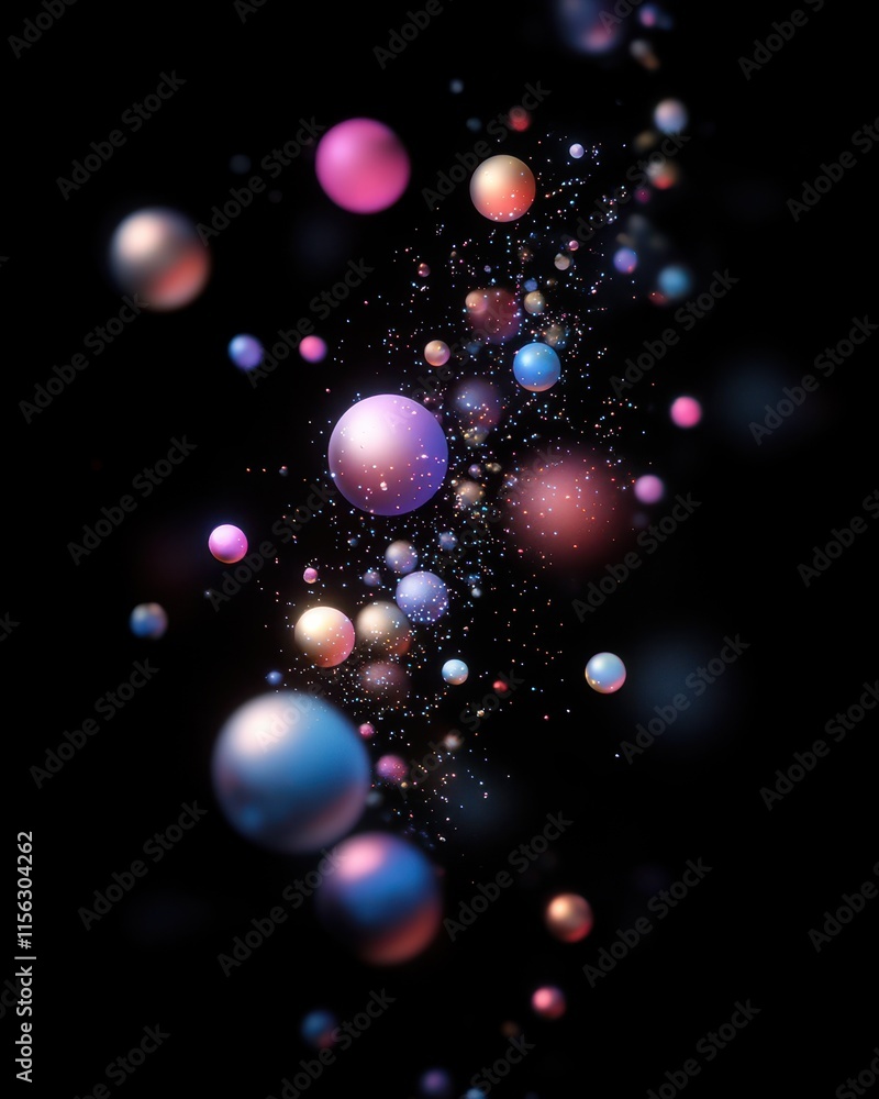 Abstract Background of Colorful Glowing Spheres and Shimmering Particles on Black - Bokeh Effect, Festive, Elegant Design Abstract Background of Colorful Glowing Spheres and Shimmering Particles on Black - Bokeh Effect, Festive, Elegant Design
