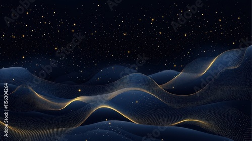 Abstract Luxury Dark Blue and Gold Waves Background with Sparkling Stars Elegant Design for Premium Branding, Wallpaper, and Digital Art