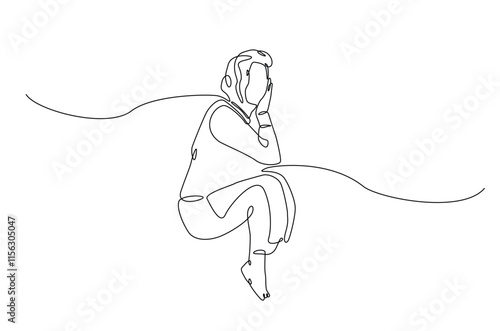 Woman sleeping on pillow bed continuous one line drawing. Sleeping woman in single line art illustration. Editable vector.