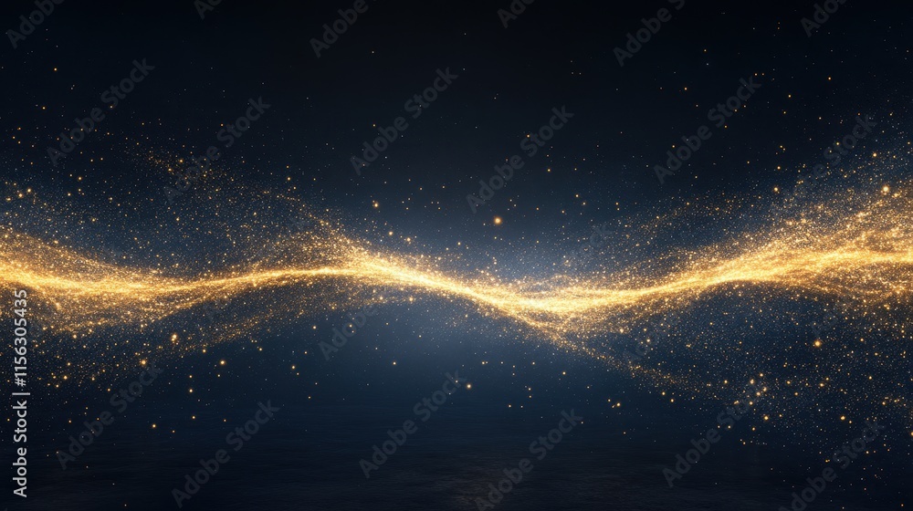 Golden Stardust Wave Abstract Dark Blue Background with Sparkling Glittering Particles, Perfect for Luxury, Festive, and Elegant Designs Golden Stardust Wave Abstract Dark Blue Background with Sparkling Glittering Particles, Perfect for Luxury, Festive, and Elegant Designs