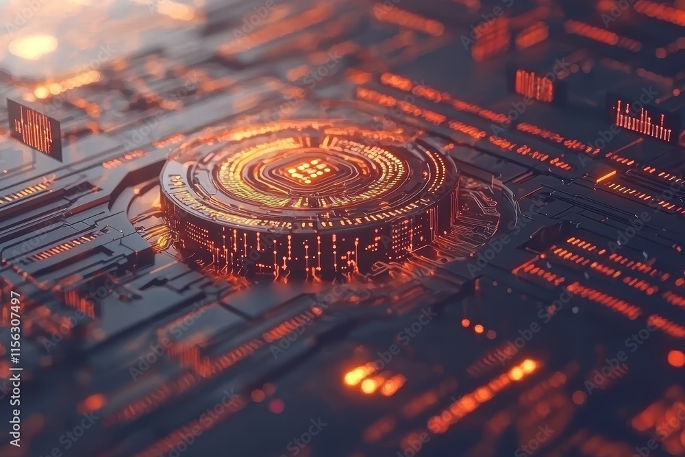 Abstract Technology Background with Circuits and Glowing Elements