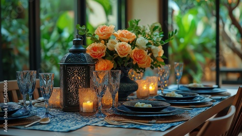 Ramadan charity events showcase stylish lantern decor and elegant table settings for festive gatherings at home photo