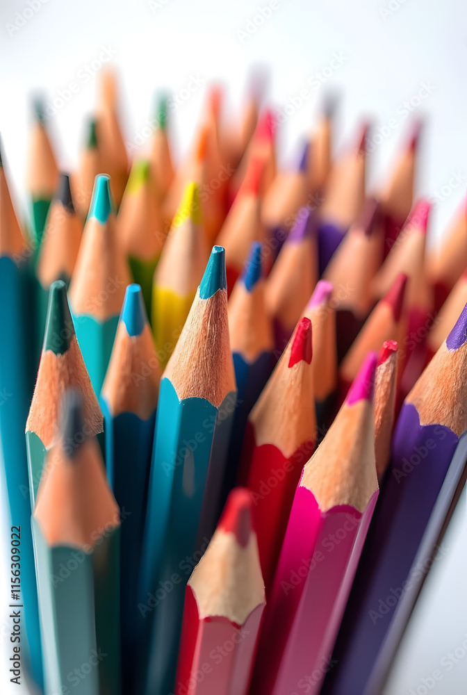Colorful pencils arranged in a row on a white background Colorful pencils arranged in a row on a white background
