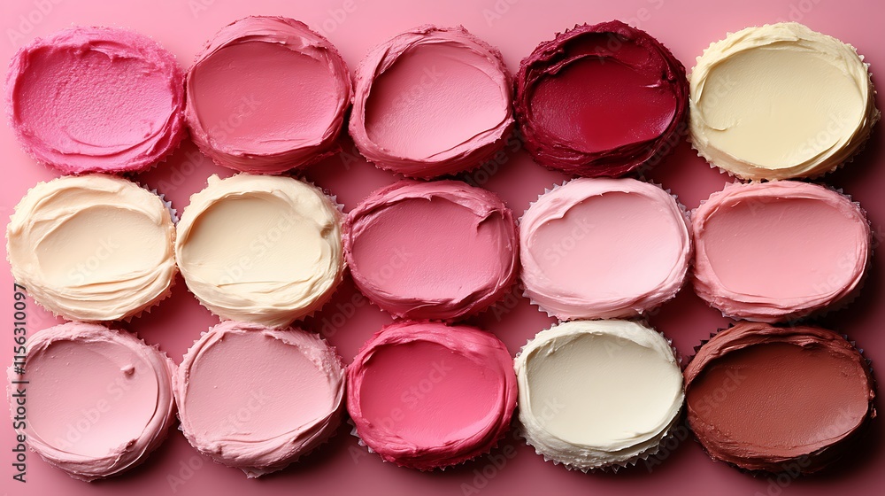 Pink and Cream Frosting Swirls in Cupcake Liners Pink and Cream Frosting Swirls in Cupcake Liners