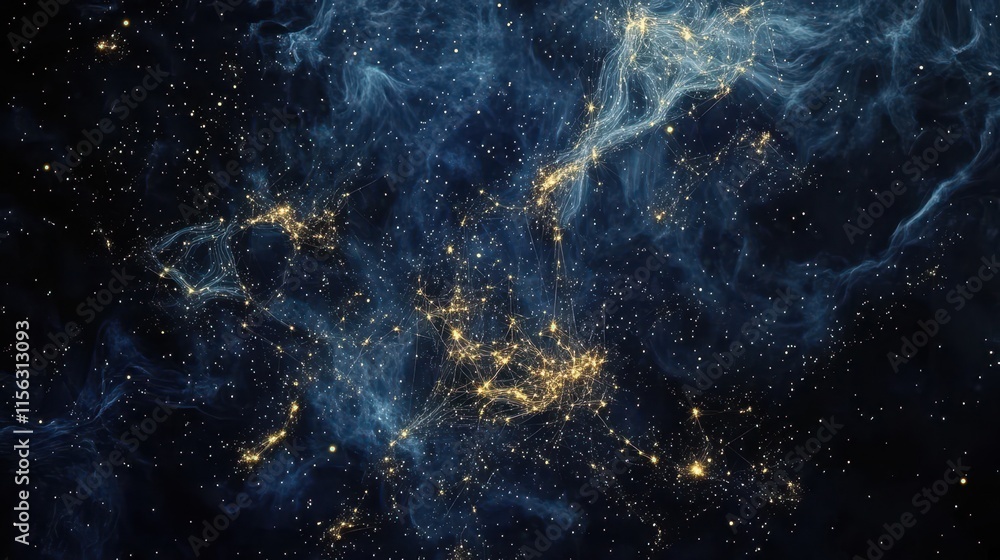 Abstract Cosmic Nebula with Glowing Star Clusters and Celestial Network - Deep Space Background Image Abstract Cosmic Nebula with Glowing Star Clusters and Celestial Network - Deep Space Background Image