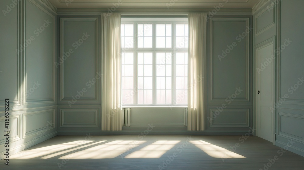 Fototapeta premium Empty Room with Large Window Showcasing Beautiful Natural Light