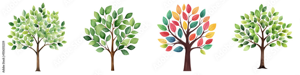 World cancer day element, Lush trees with vibrant leaves in various colors and styles, isolated on transparent background. World cancer day element, Lush trees with vibrant leaves in various colors and styles, isolated on transparent background.