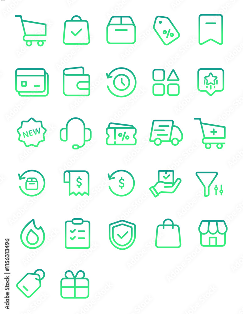 icons set of business e-commerce shopping app for ui outline stroke mint green gradient for ui icons set of business e-commerce shopping app for ui outline stroke mint green gradient for ui