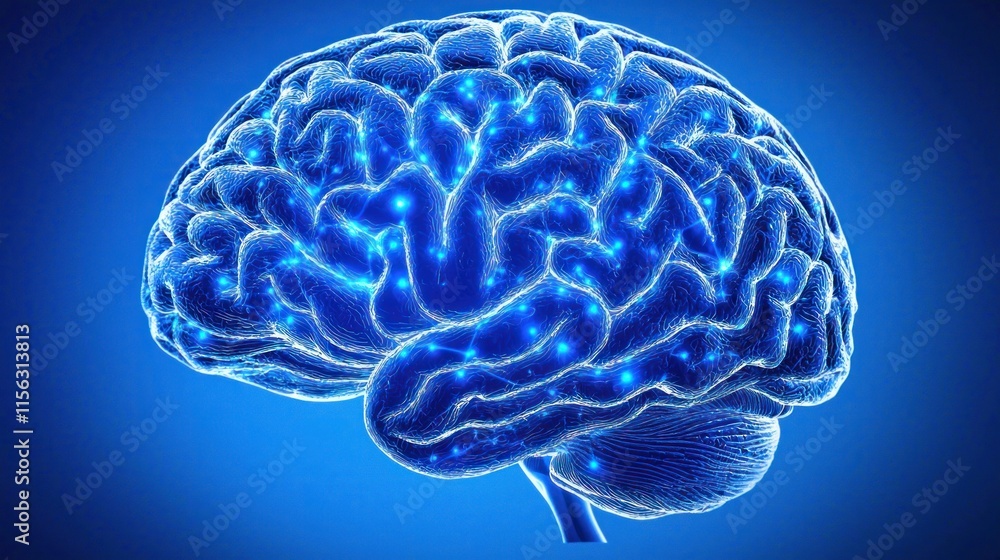 Illuminated human brain, neural network, connections.