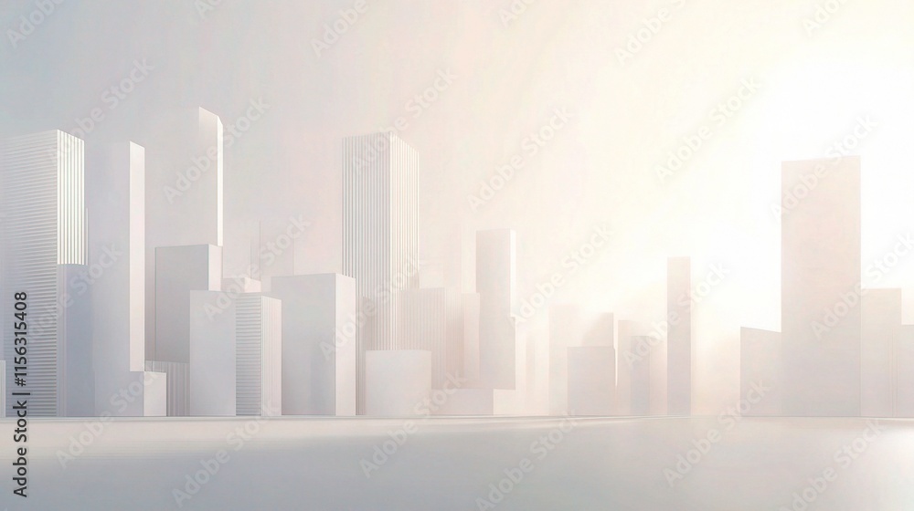 Obraz premium Cityscape Dawn: A minimalist and modern cityscape silhouetted against a soft, ethereal sunrise, evoking a sense of optimism and fresh beginnings. 