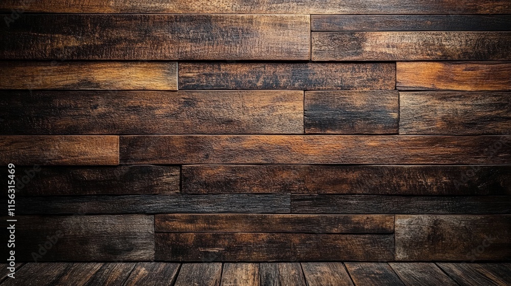 Fototapeta premium Detailed Close-Up of Dark Brown Wooden Wall with Various Textures and Patterns for Background Use in Design Projects