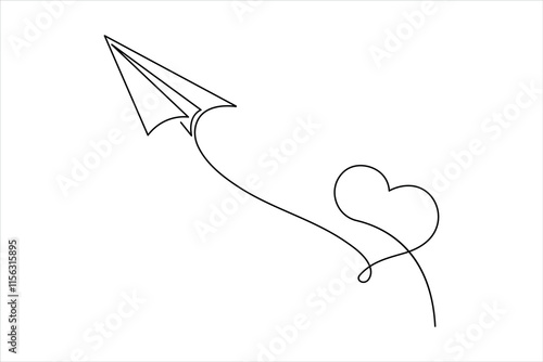 Continuous one line drawing of paper airplane flying design vector illustration