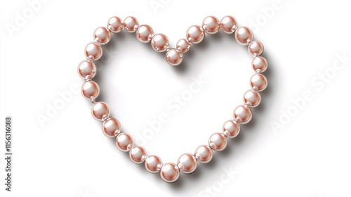 Pink pearls arranged in a heart shape on white background.
