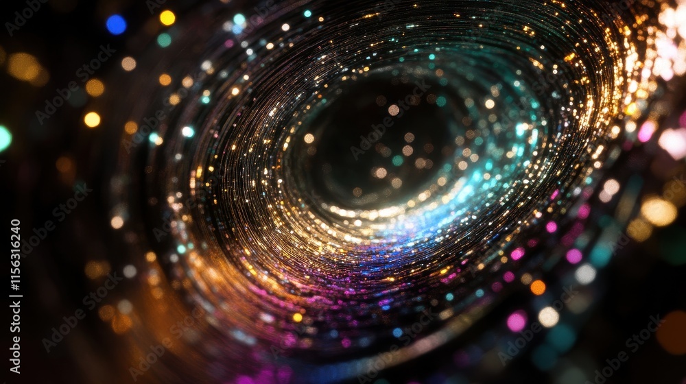 Abstract Swirling Vortex of Sparkling Lights Glittering Bokeh Background with Golden, Teal, Pink, and Purple Hues Abstract Swirling Vortex of Sparkling Lights Glittering Bokeh Background with Golden, Teal, Pink, and Purple Hues