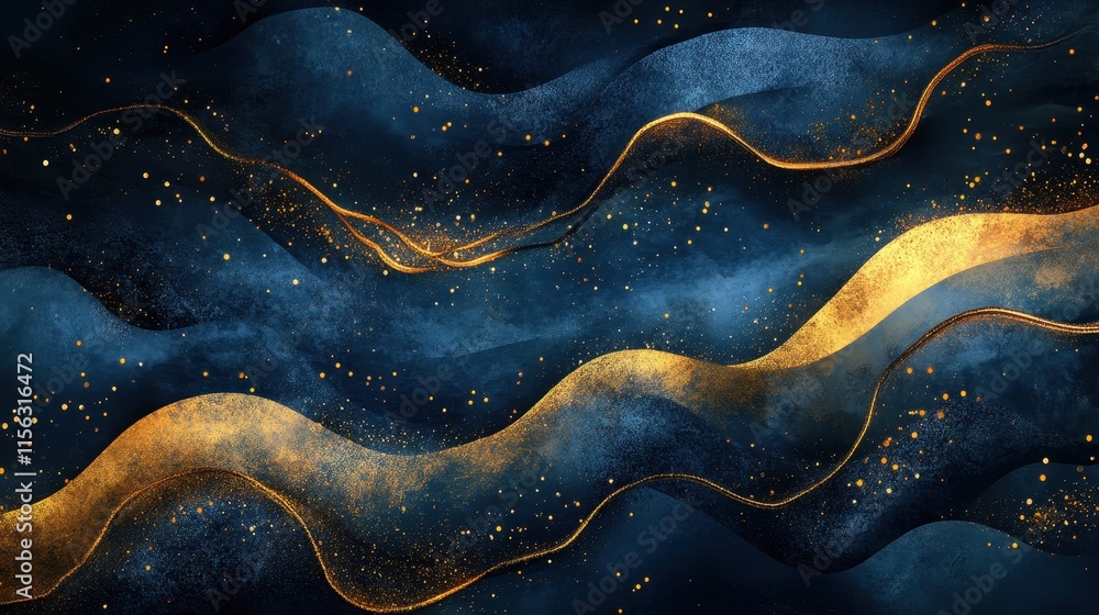 Abstract Navy Blue and Gold Texture with Glittering Waves Luxury Background for Design Abstract Navy Blue and Gold Texture with Glittering Waves Luxury Background for Design