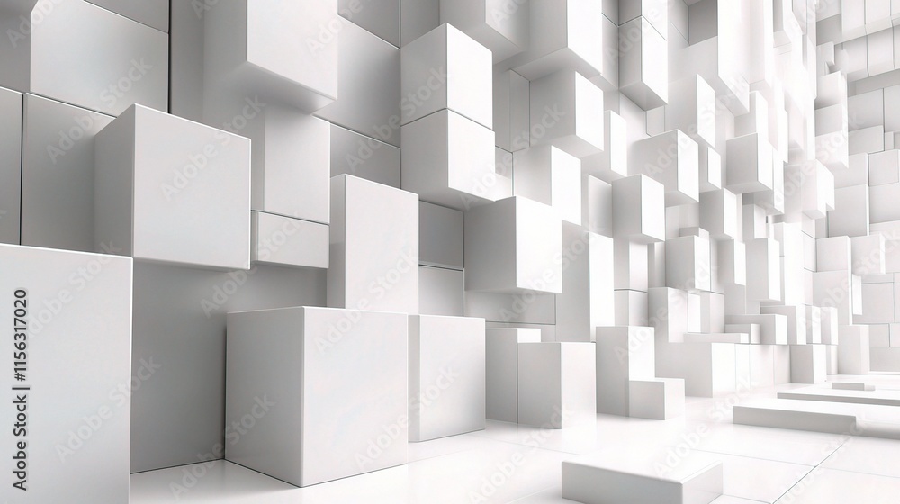 Obraz premium Abstract Cube Wall: A minimalist architectural backdrop with a mesmerizing array of white cubes, evoking a sense of order, structure, and infinite possibilities. 