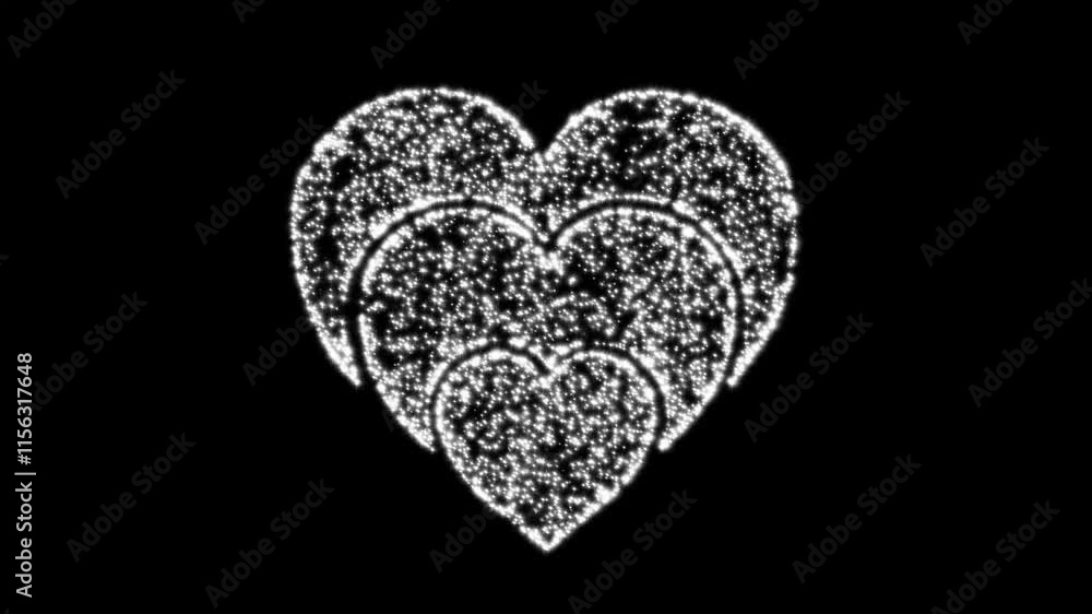 Love shape with glitter particles on black background motion graphic effects. Love shape with glitter particles on black background motion graphic effects.