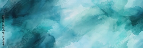 Abstract Watercolor Background in Shades of Blue and Green, Soft Flowing and Blending Paint Texture for Artistic Design Projects