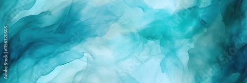 Abstract Watercolor Paint Illustration with Shades of Blue and Teal, Soft Transitions and Fluid Textures Creating a Serene Atmosphere