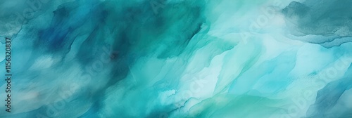 Abstract Watercolor Painting in Vibrant Turquoise and Blue Hues with Gentle Flowing Textures for Artistic Designs and Backgrounds