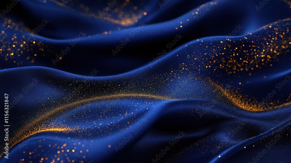 Luxurious Blue Silk Fabric with Golden Glitter Abstract Background Texture for Design Luxurious Blue Silk Fabric with Golden Glitter Abstract Background Texture for Design