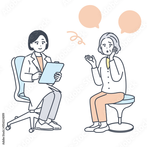 医師に相談するシニア女性のイラスト素材