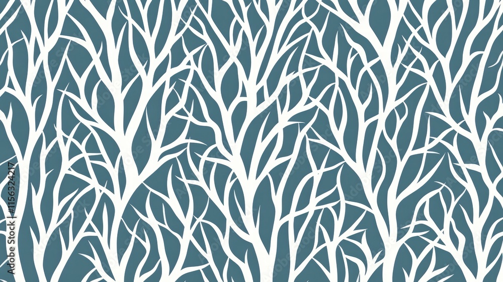 This image features a pattern of white tree branches against a teal background, creating a minimalist and modern design suitable for various graphic applications. This image features a pattern of white tree branches against a teal background, creating a minimalist and modern design suitable for various graphic applications.