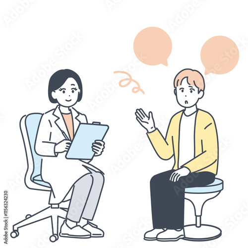 医師に相談する若い男性のイラスト素材