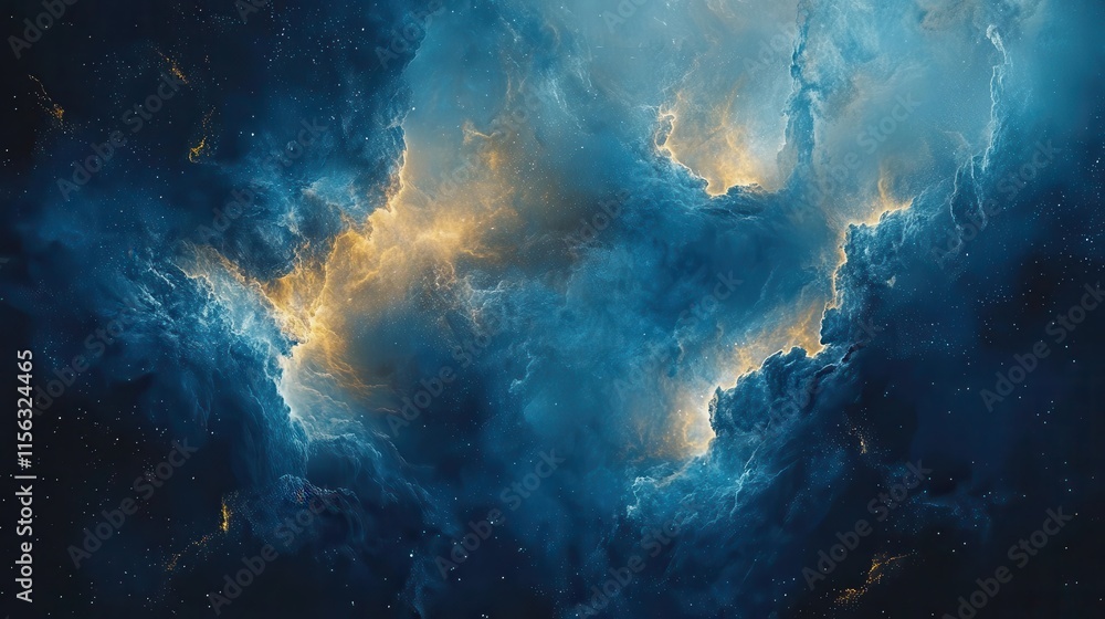 Fototapeta premium Abstract Cosmic Nebula Stunning Blue and Gold Space Background Image.