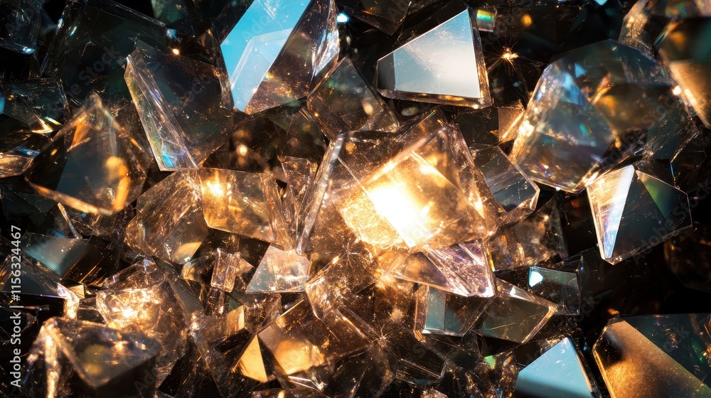 Luminous Amber Crystal Cluster Sparkling Facets and Golden Light Abstract Background Luminous Amber Crystal Cluster Sparkling Facets and Golden Light Abstract Background