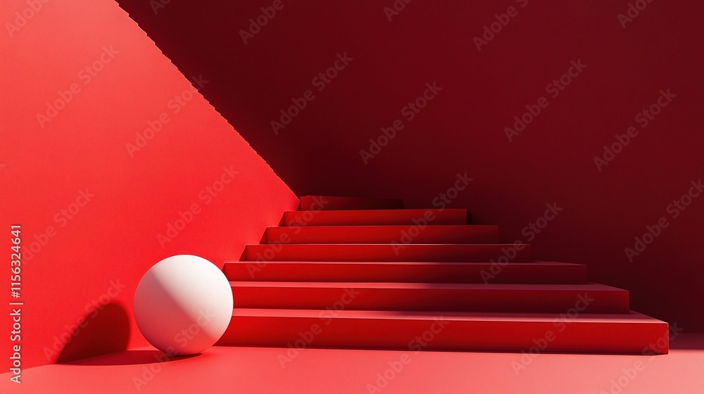 Obraz premium Red Stair with Decorative White Ball for Product Display Setup