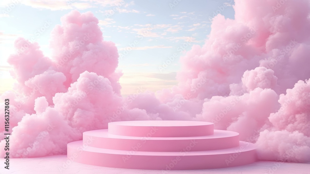 Pink Cloud Podium Abstract Illustration Pink Cloud Podium Abstract Illustration