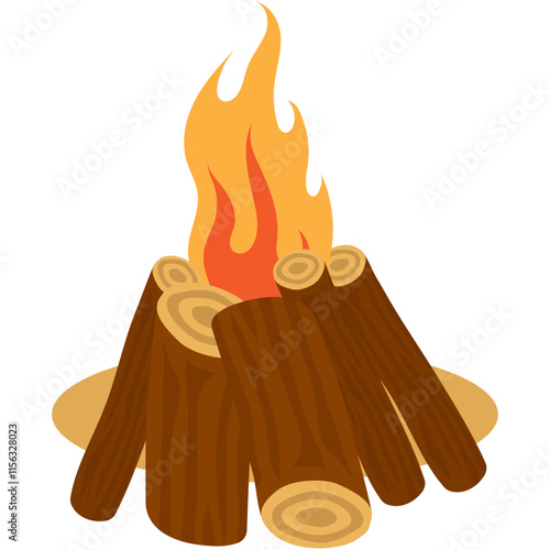 Wood Campfire Isolated on White Background. Vector Illustration in Flat Cartoon Design